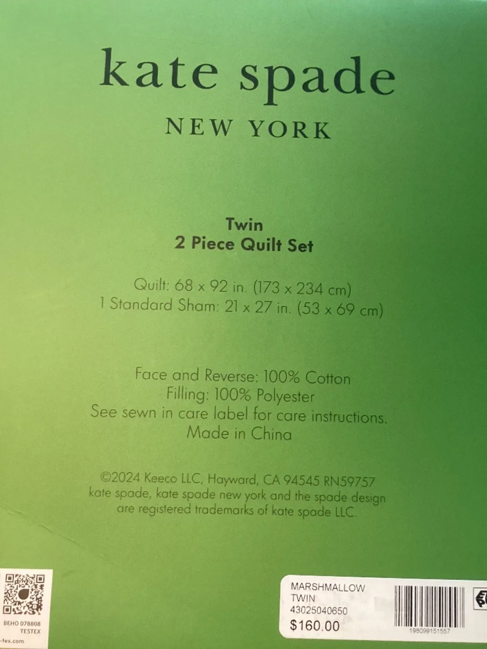 NIP White Kate Spade twin bedspread